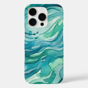 Tegeltjesblauwe Aquarel Oceaan Golven iPhone 16 Pro Hoesje