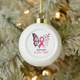 Tegemoetkoming Borstkanker Roze Lint Vlinder Keramische Bal Ornament