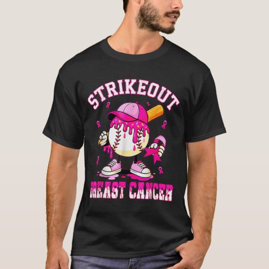 Tegen Borstkanker Bewustzijn Honkbal Drip P T-shirt (Voorkant)