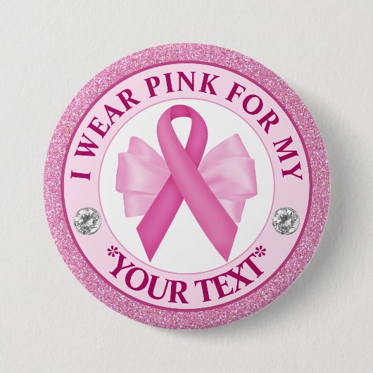 Tegen borstkanker draag ik roze ronde button 7,6 cm (Voorkant)