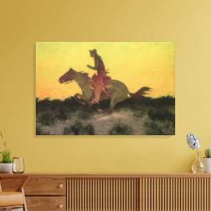 Tegen de Zonsondergang van Remington, Vintage Cowb Canvas Afdruk
