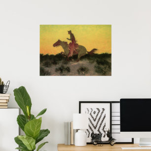 Tegen de Zonsondergang van Remington, Vintage Cowb Poster