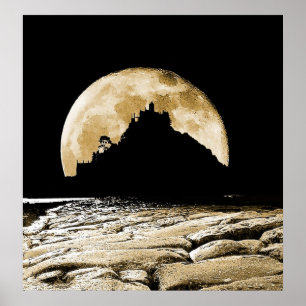 Tegen het licht van de sepia maan poster