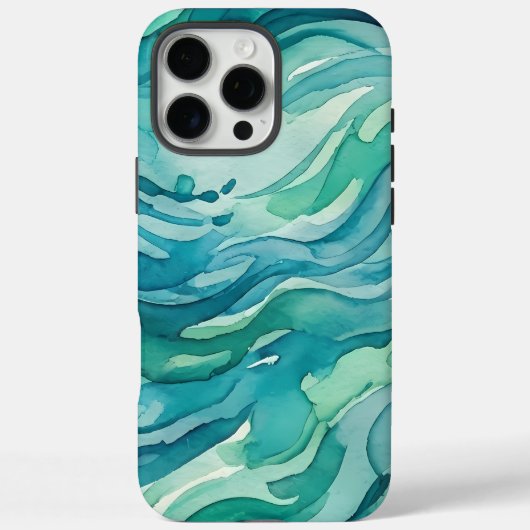 Tegengroene Aquarel Oceaan Golven Case-Mate iPhone Case (Achterkant)