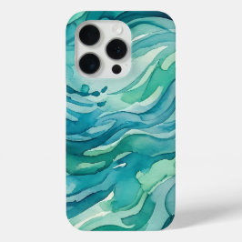 Tegengroene Aquarel Oceaan Golven iPhone 15 Pro Case