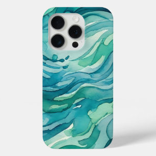 Tegengroene Aquarel Oceaan Golven iPhone 15 Pro Case