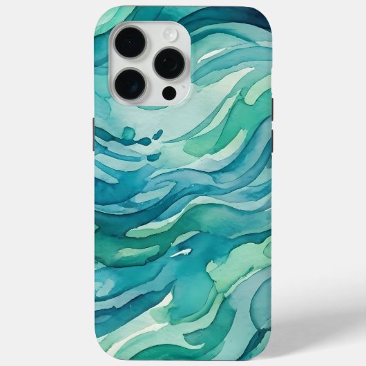 Tegengroene Aquarel Oceaan Golven Case-Mate iPhone Case (Achterkant)