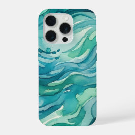 Tegengroene Aquarel Oceaan Golven iPhone 15 Pro Case