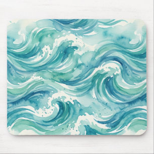 Tegengroene Aquarel Oceaan Golven Muis Muismat
