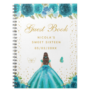 Tegengroene bloemige bruine haar prinses Sweet Six Notitieboek