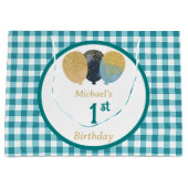 Tegengroene Gingham Ballonnen Aangepaste Verjaarda Groot Cadeauzakje (Voorkant)