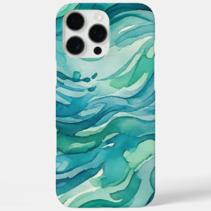 Tegengroene waterverf oceaan golven iPhone 16 pro max hoesje
