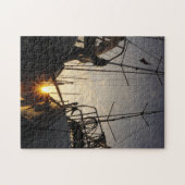 Tegenlicht bij 2 zeilboten in de haven. legpuzzel (Horizontaal)