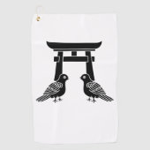 Tegenover elkaar staande duiven en Torii Golfhanddoek (Voorkant)