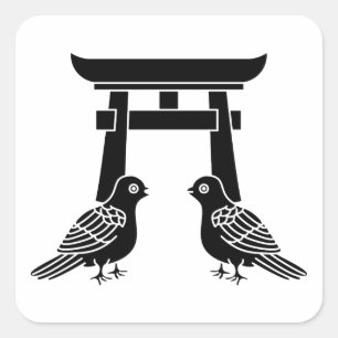 Tegenover elkaar staande duiven en Torii Square St Vierkante Sticker