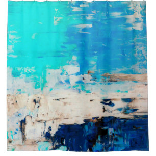 "Tegenover" Turkoois Abstract Art. Douchegordijn