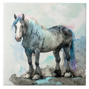 Tegenovergestelde Waterverf Paard Blauw Tegeltje