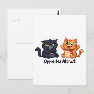 Tegenstellingen Trekken Schattige Katten Ontwerp A Briefkaart