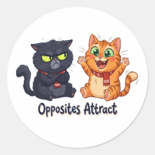 Tegenstellingen Trekken Schattige Katten Ontwerp A Ronde Sticker