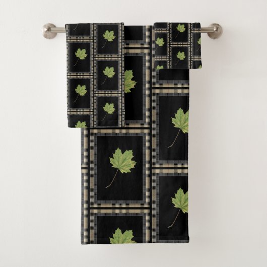 TEGENWOORDIGE MODERNE GROENE LEAF OP ZWART BAD HANDDOEK (Insitu)