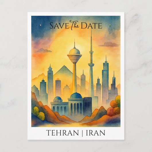 Teheran Iran aangepaste Aquarel Save the Date Briefkaart (Voorkant)