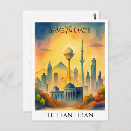 Teheran Iran aangepaste Waterverf Save the Date Briefkaart (Voorkant / Achterkant)