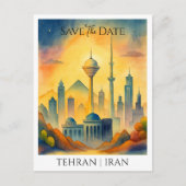 Teheran Iran aangepaste Waterverf Save the Date Briefkaart (Voorkant)