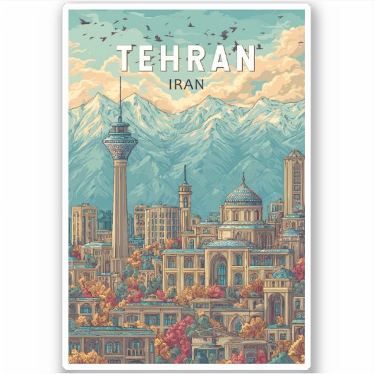 Teheran Iran Illustratie Reizen Art Vintage Sticker (Voorkant)