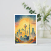 Teheran Iran Skyline Waterverf Cityscape Feestdagenkaart (Staand voorkant)