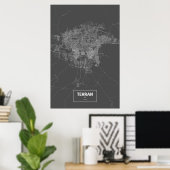 Teheran, Iran (wit op zwart) Poster (Thuiskantoor)