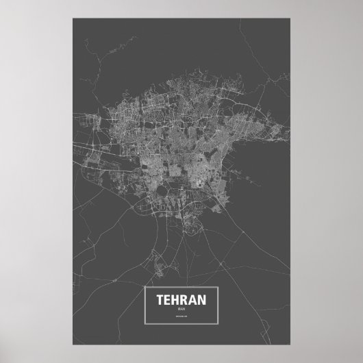 Teheran, Iran (wit op zwart) Poster (Voorkant)