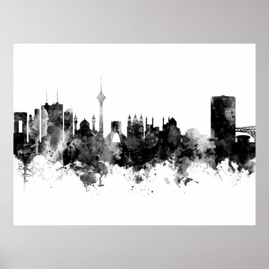 Tehran Iran Skyline Black White Poster (Voorkant)