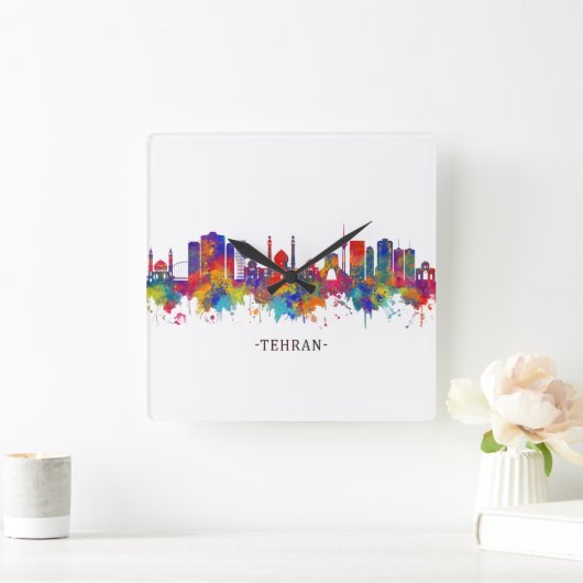 Tehran Iran Skyline Vierkante Klok (Huis)