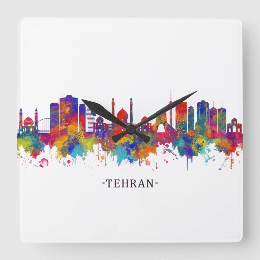 Tehran Iran Skyline Vierkante Klok (Voorkant)