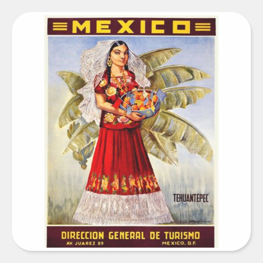 Tehuantepec - Mexico - Vintage Travel Vierkante Sticker (Voorkant)