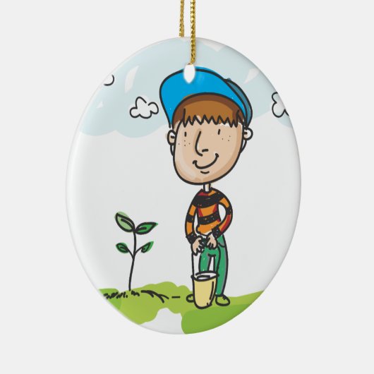 Teken, aanplanten van bomen keramisch ornament (Rechts)