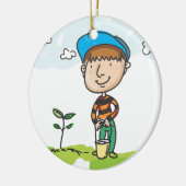 Teken, aanplanten van bomen keramisch ornament (Links)