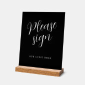 Teken alstublieft ons trouwgastenboek zwart acryl bord (Hoek)