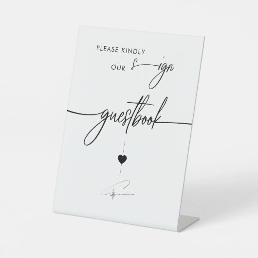 Teken alstublieft onze gastenboek kalligrafie reclamebord met voetstuk (Voorkant)