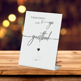 Teken alstublieft onze gastenboek kalligrafie reclamebord met voetstuk