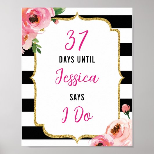 Teken Bloem Bruidsfeest Dagen Tot Ik Teken Doe Poster (Voorkant)