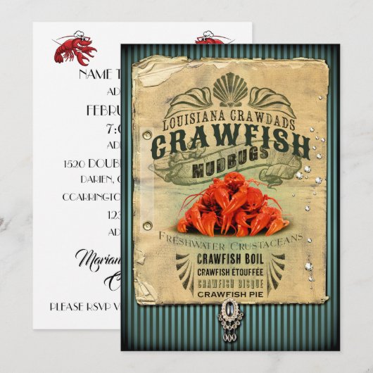  teken Crawfish Party Invitation Kaart (Voorkant / Achterkant)