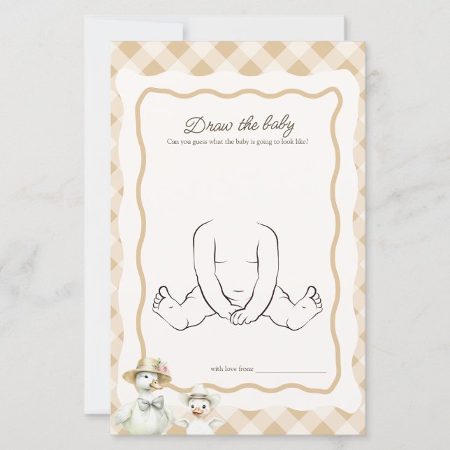 Teken de Baby Gingham Goose Theme Baby shower Game (Voorkant)