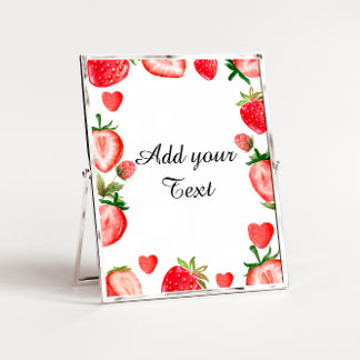 Teken-decor aardbeien | Tabelteken van partij Poster