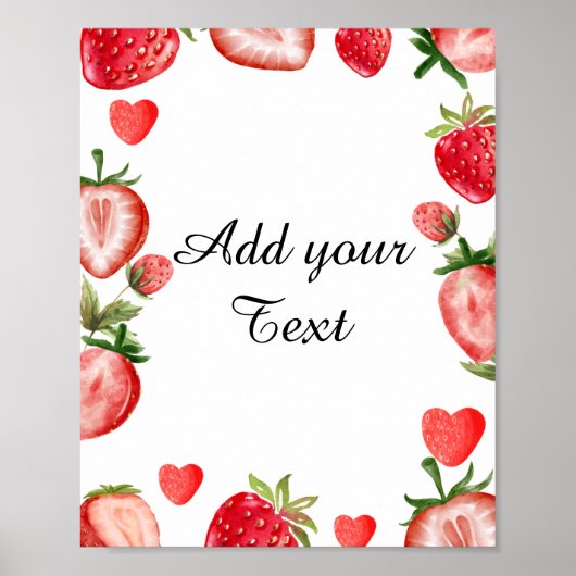 Teken-decor aardbeien | Tabelteken van partij Poster (Voorkant)