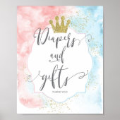 Teken "Diapers and gifts", Roze Blauw Geslacht ont Poster (Voorkant)