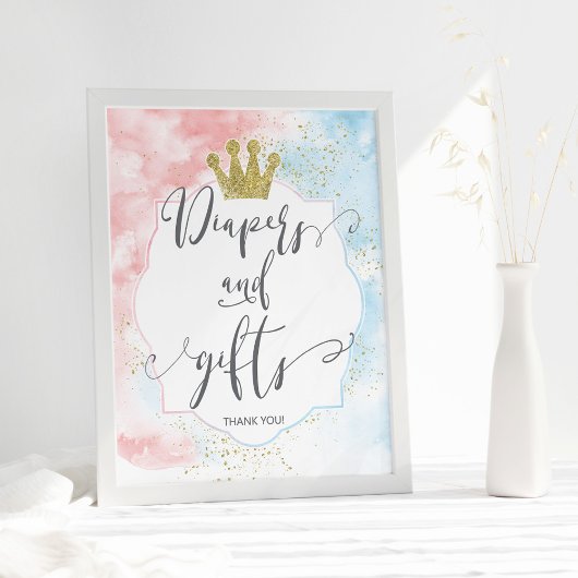 Teken "Diapers and gifts", Roze Blauw Geslacht ont Poster