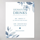 Teken Drink Dusty Blue Floral Wedding Signature Poster (Voorkant)