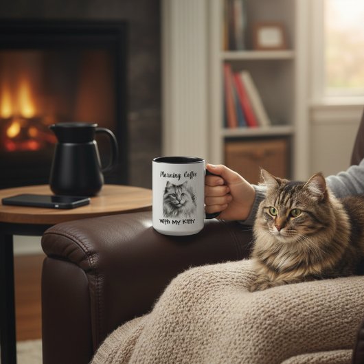 Teken een knuffelbare kitty, voeg foto toe en pers mok