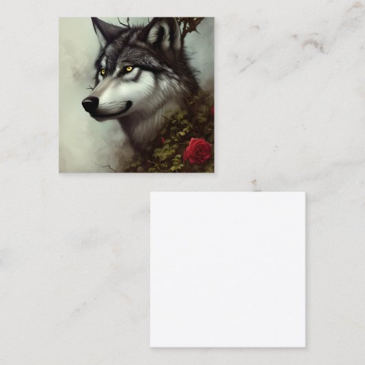 Teken een Wolf met Rozen en doornen Digital Graphi Vierkante Visitekaartje (Voorkant / Achterkant)